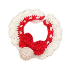 Red Handmade Knitted Dog Collar Silent Bell Scarf Bib Photography Prop Knotbow Necklace