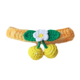 Yellow Handmade Knitted Necklace with a Daisey and Yellow Cherries