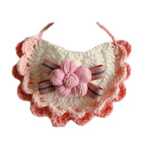 Pink Flower Handmade Crochet Dog Collar Knitted Bib Necklace Cute Lace Dog Scarf