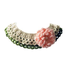 Handmade Crochet Dog Necklace Cute Pink Flower Dog Collar Green Small Dog Knitted Collar Scarf Bib