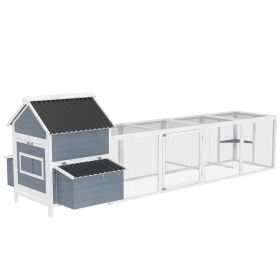 PawHut 156" Extra Large Wooden Chicken Coop with 2 Nesting Box, Run Cage, Waterproof Wave Roof, for 10-15 Chickens, Light Gray