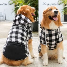 Classy Dog Hoodie with Hat and Pocket Classic Plaid and Solid Colors (colour: Zipper pocket coat black and white, size: M (chest circumference 42, back length 30cm))