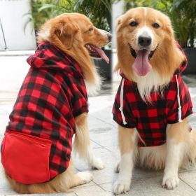 Classy Dog Hoodie with Hat and Pocket Classic Plaid and Solid Colors (colour: Zipper pocket coat with red and black plaids, size: 2XL (chest circumference 60, back length 42cm))