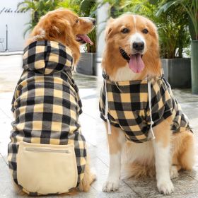 Classy Dog Hoodie with Hat and Pocket Classic Plaid and Solid Colors (colour: Zipper pocket coat beige black, size: M (chest circumference 42, back length 30cm))
