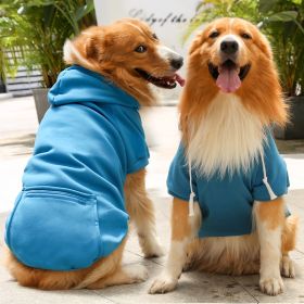 Classy Dog Hoodie with Hat and Pocket Classic Plaid and Solid Colors (colour: Big dog zipper pocket sweater lake blue, size: L (chest circumference 47, back length 35cm))