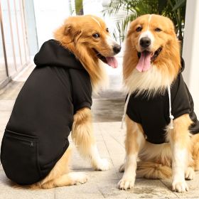 Classy Dog Hoodie with Hat and Pocket Classic Plaid and Solid Colors (colour: Big dog zipper pocket sweater black, size: S (chest circumference 37, back length 25cm))